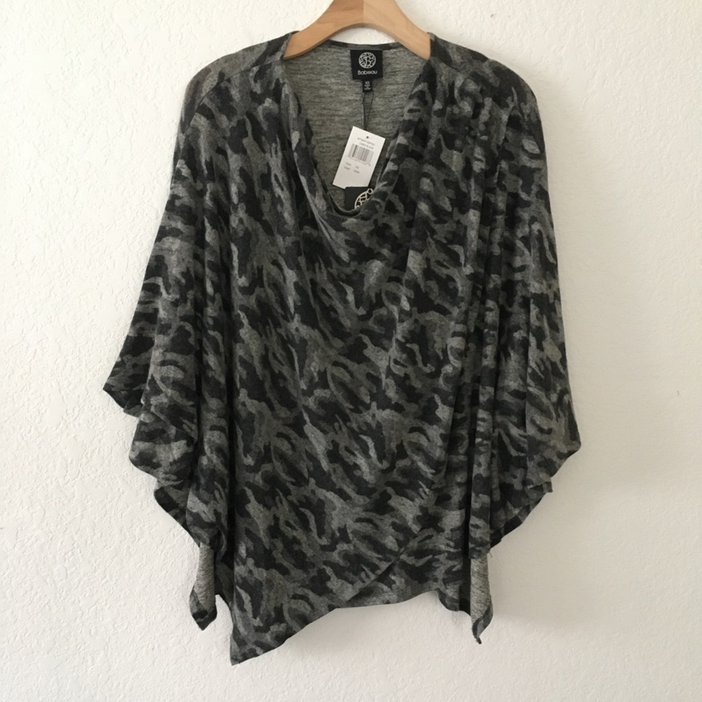 Bobeau Asymmetrical Cowl Neck Camo Poncho Top NWT